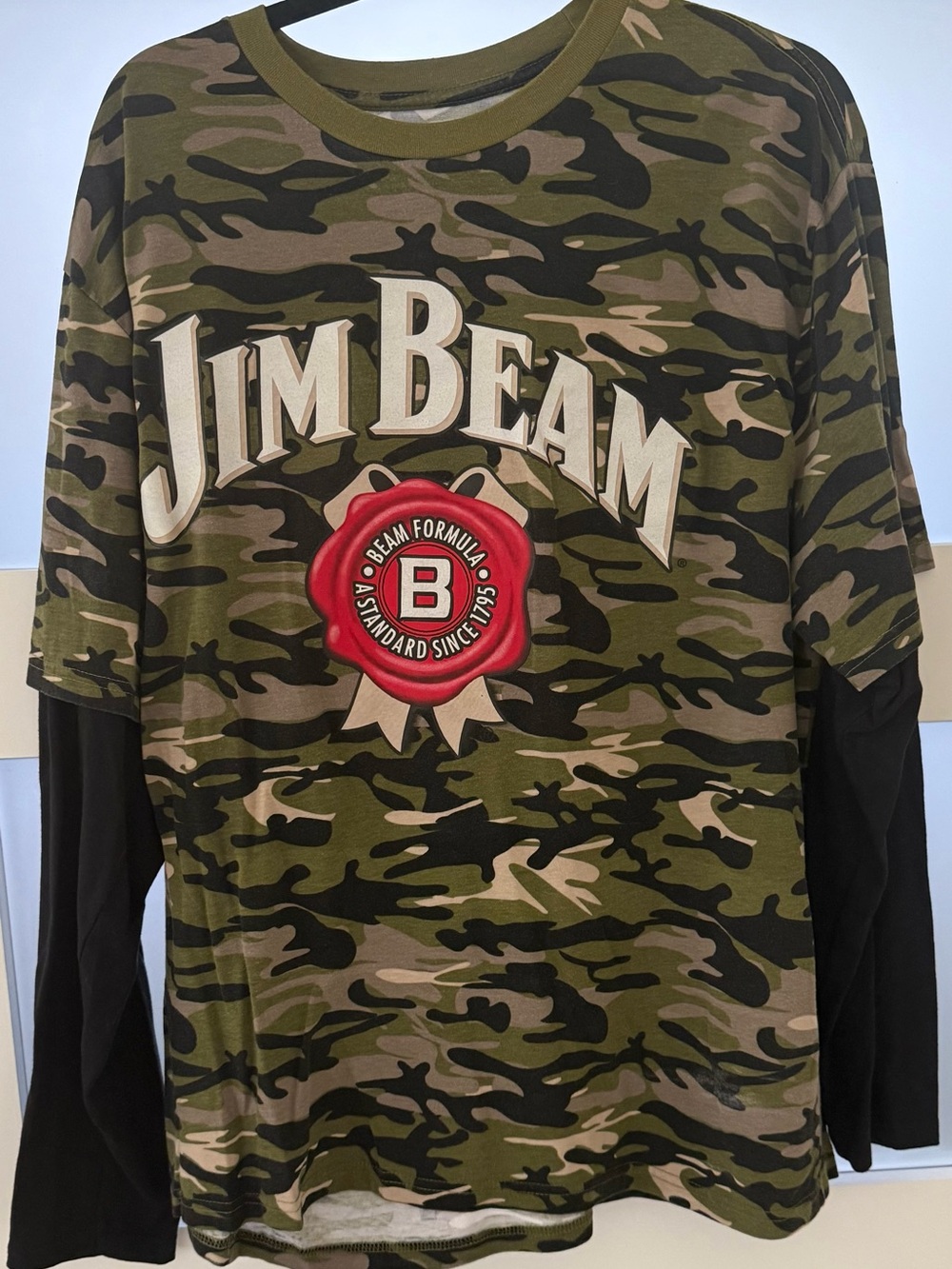 Jim Beam Men’s Camo Long Sleeve Layered Tee - Olive Green
